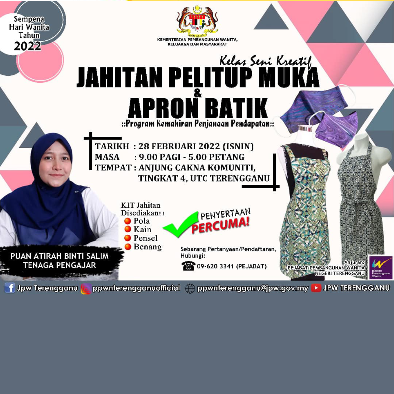 PPWN Terengganu: Jahitan Pelitup Muka & Apron Batik